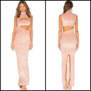 Michael Costello x REVOLVE Velvet Chevron Blush Pink CutOut Maxi Dress XXS